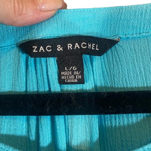 Zac & Rachel Bright Vibrant Blue Button Down Classic Blouse Women Sz L - Picture 8 of 9